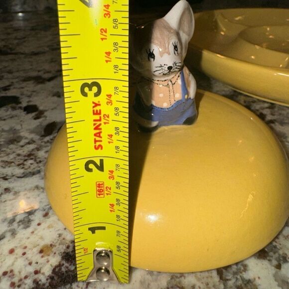 Homemade 1966 vintage ceramic cheese server with mouse topper lid